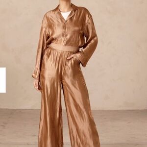 Veiled Collection High Rise Satin Wide Leg Pants - Cinnamon NWT